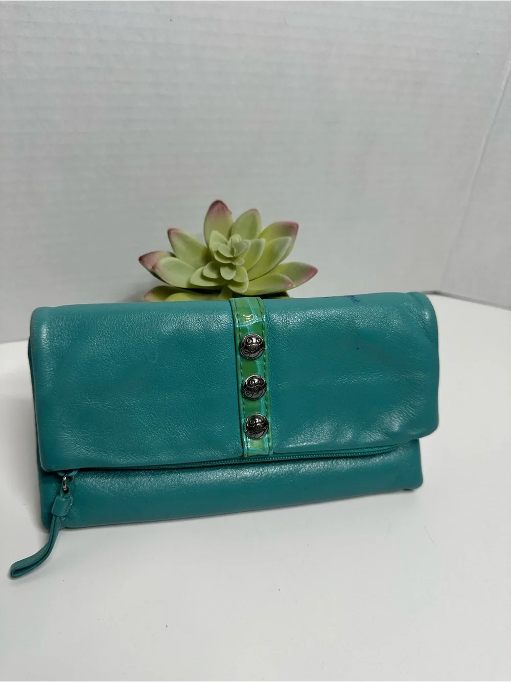 Brighton Turquoise Fold-Over Leather Clutch